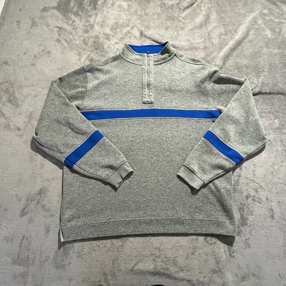 FootJoy Quarter Zip Pullover Mens XL Gray Blue Stripe Golf Sweater 1006843